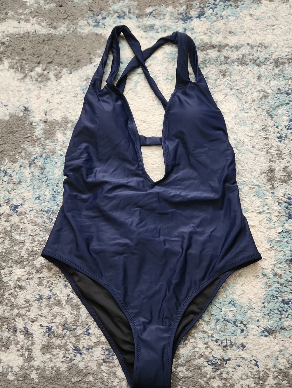NWT Cupshe Navy Crisscross Back V-Front One-Piece Swimsuit